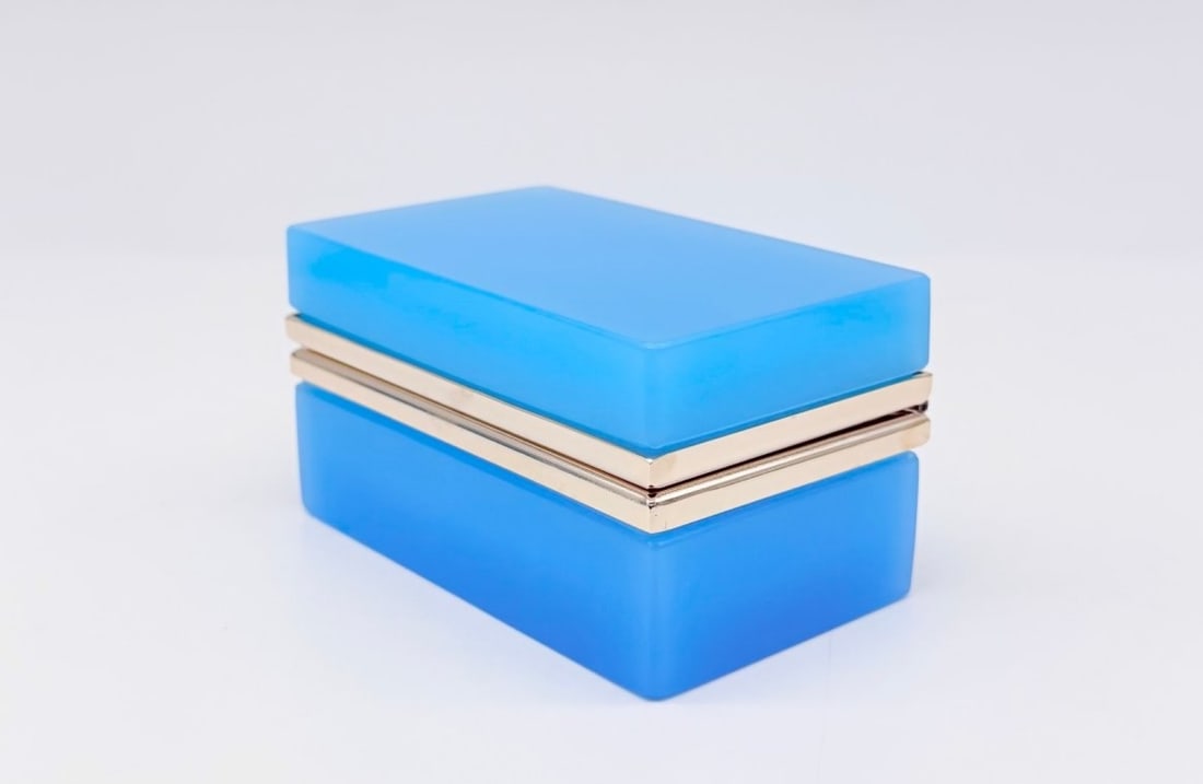 FRENCH SKY BLUE OPALINE GLASS RECTANGULAR CASKET BOX WITH GILT-BRONZE MOUNTS, NAPOLEON III PERIOD (1 of 10)