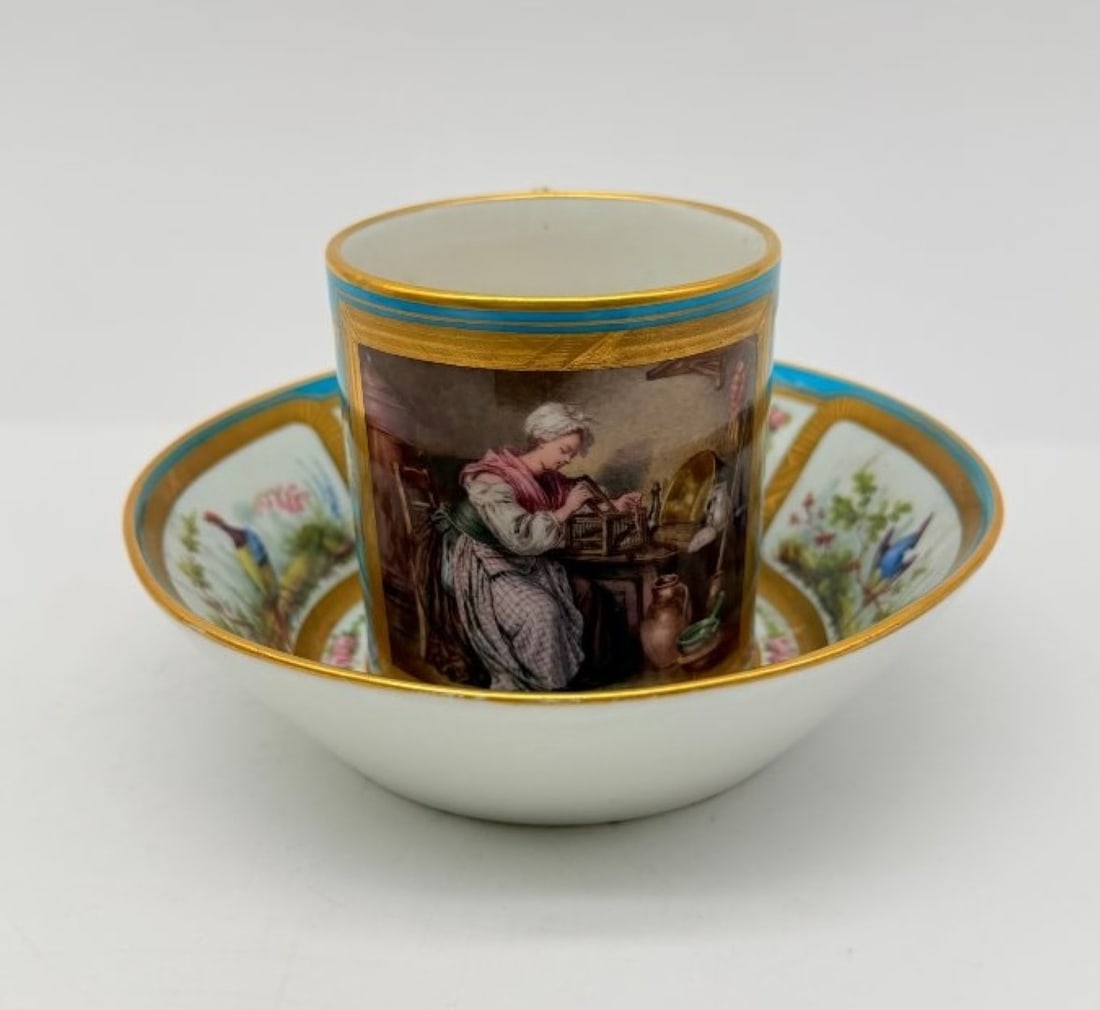 SÈVRES-STYLE PORCELAIN LITRON CUP AND SAUCER WITH CELESTIAL BLUE GROUND, LOUIS XVI STYLE (1 of 5)