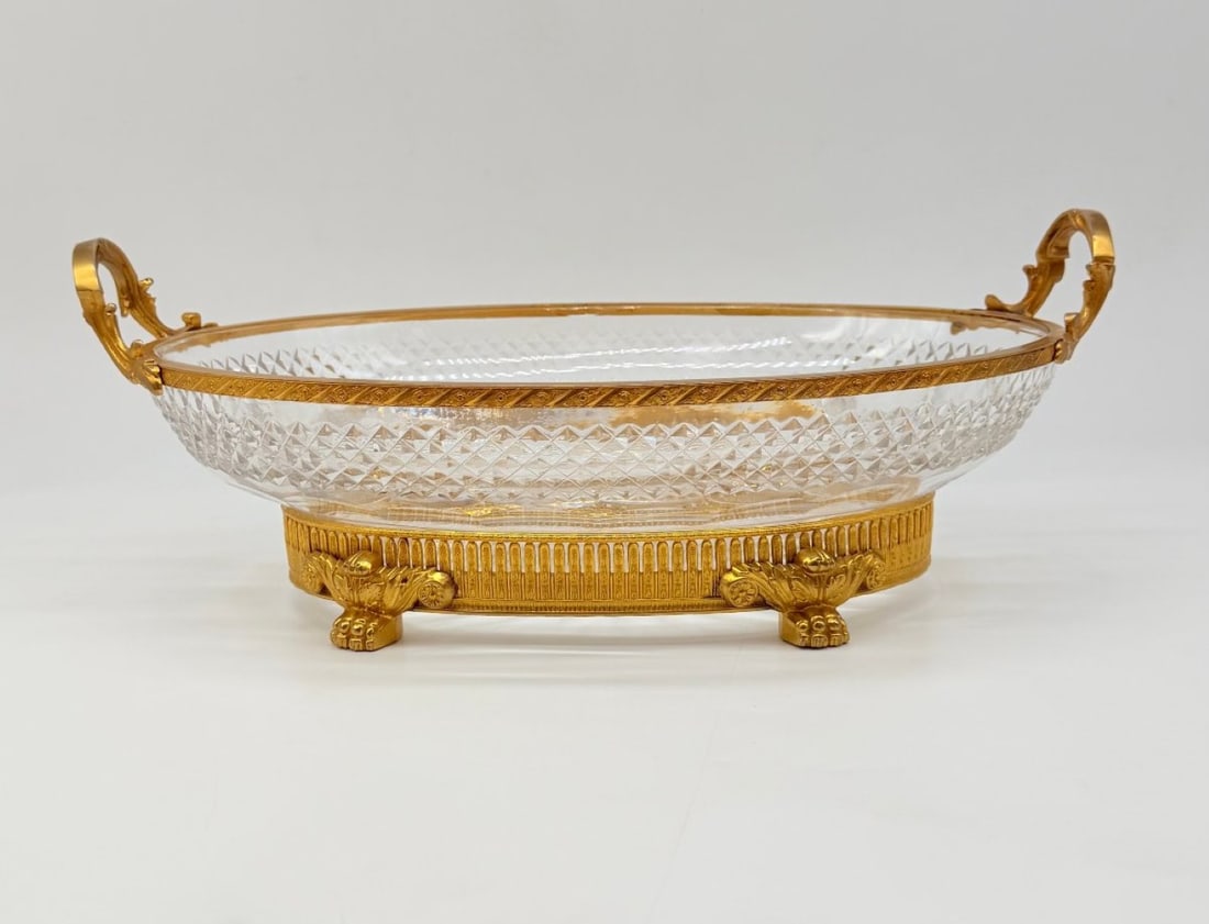 FRENCH DIAMOND-CUT CRYSTAL FRUIT BOWL WITH GILT-BRONZE MOUNTS, CHARLES X PERIOD (1 of 12)