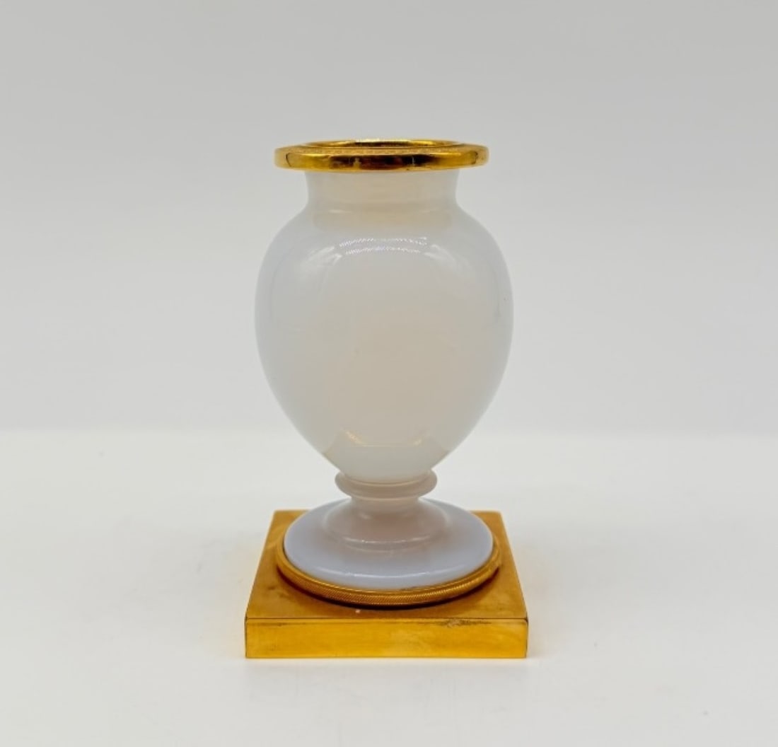 FRENCH "BULLE DE SAVON" OPALINE GLASS VASE ON GILT-BRONZE PEDESTAL, CHARLES X PERIOD (1 of 12)