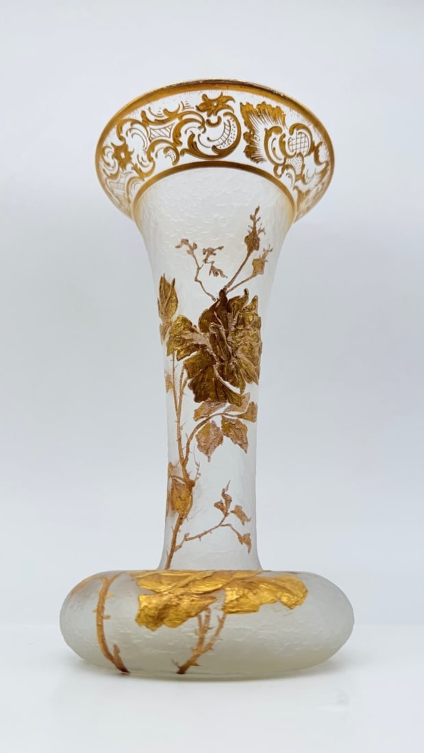 FRENCH ART NOUVEAU BACCARAT CRYSTAL VASE WITH ENAMELED AND GILT JAPONISME DECORATION, CIRCA 1900 (1 of 12)