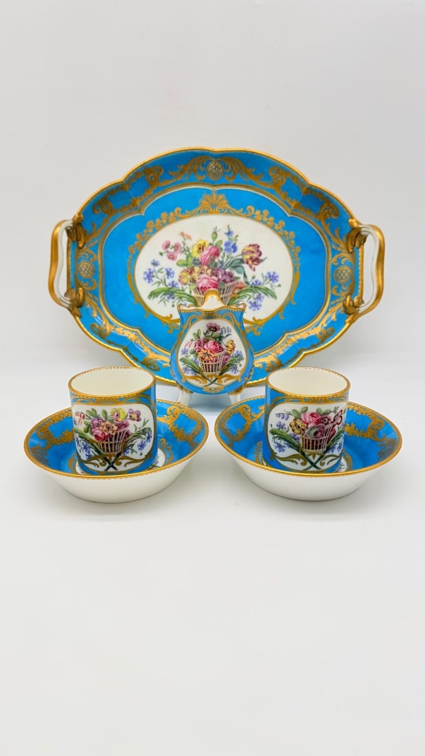 SÈVRES BLEU CÉLESTE PORCELAIN CABARET SET, DATED 1776 (1 of 12)