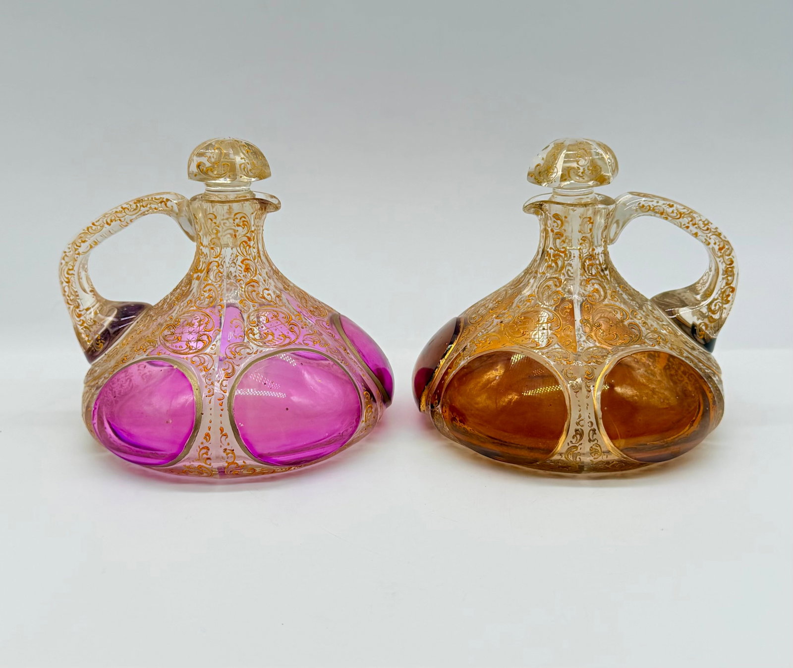PAIR OF BOHEMIAN MOSER GLASS CABOCHON LIQUEUR DECANTERS, 19TH CENTURY (1 of 20)