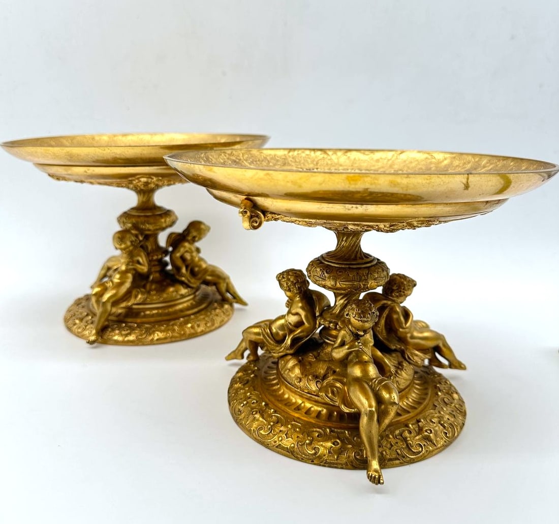 PAIR OF FRENCH GILT-BRONZE (BRONZE DORE) NEO-RENAISSANCE TAZZAS, IN THE MANNER OF FERDINAND (1 of 20)