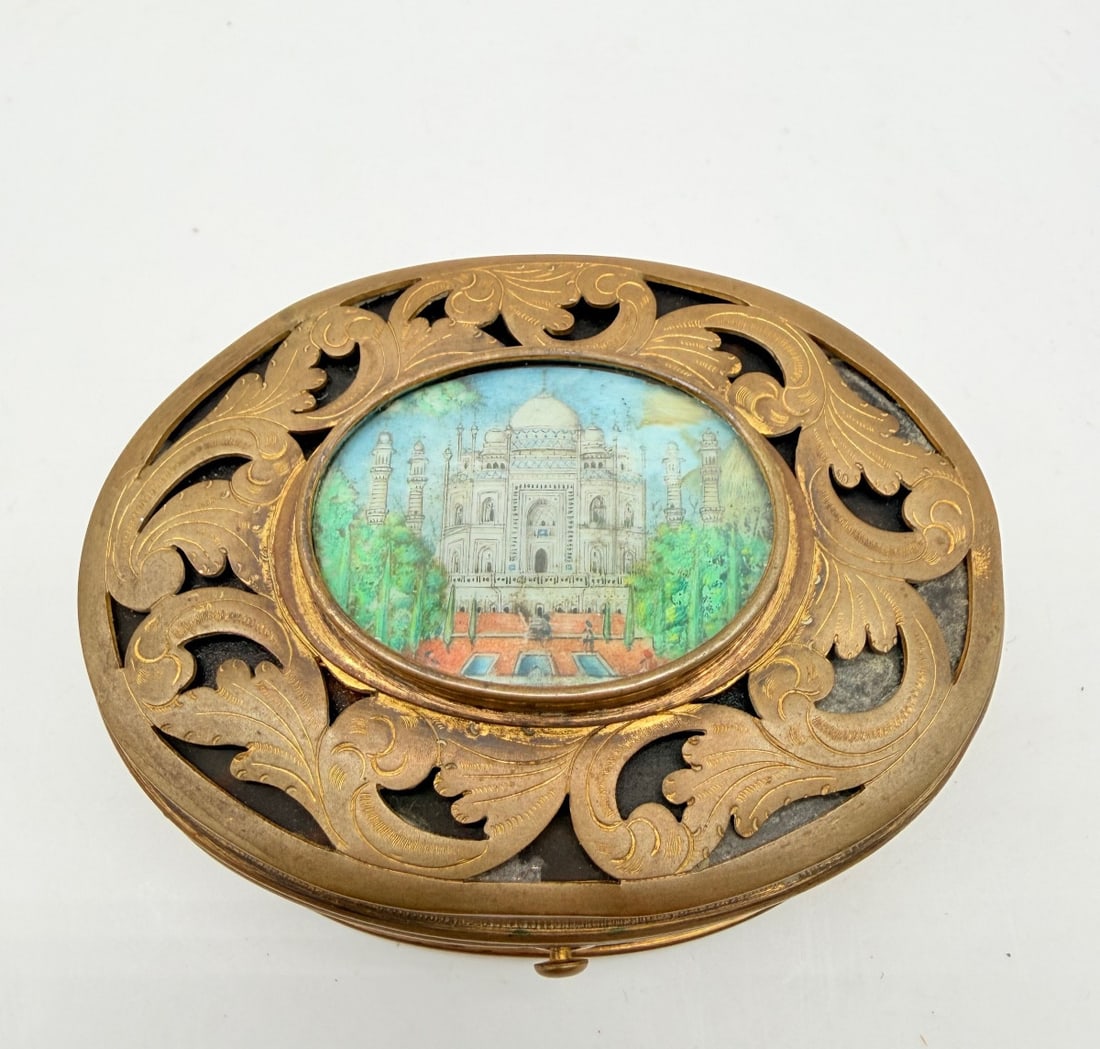 Antique French Box With A Miniature Of Taj Mahal,grand Tour Box (1 of 12)