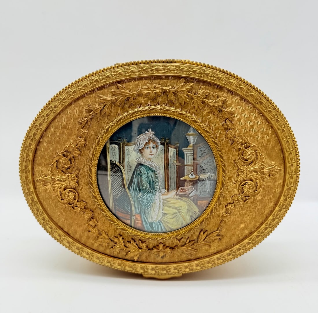 Large French Antique Bronze Doré Casket With A Painted Miniature Portrait (1 of 9)