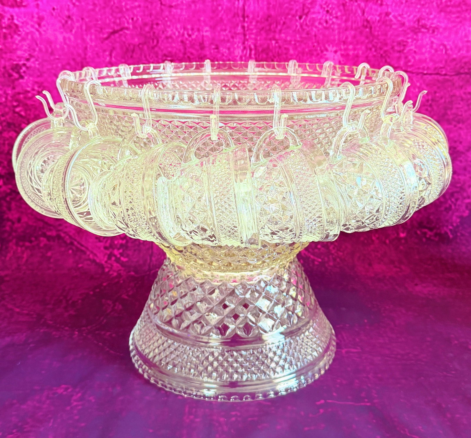 MID-CENTURY EUROPEAN PRESSED GLASS PUNCH BOWL SET WITH CUPS (1 of 20)