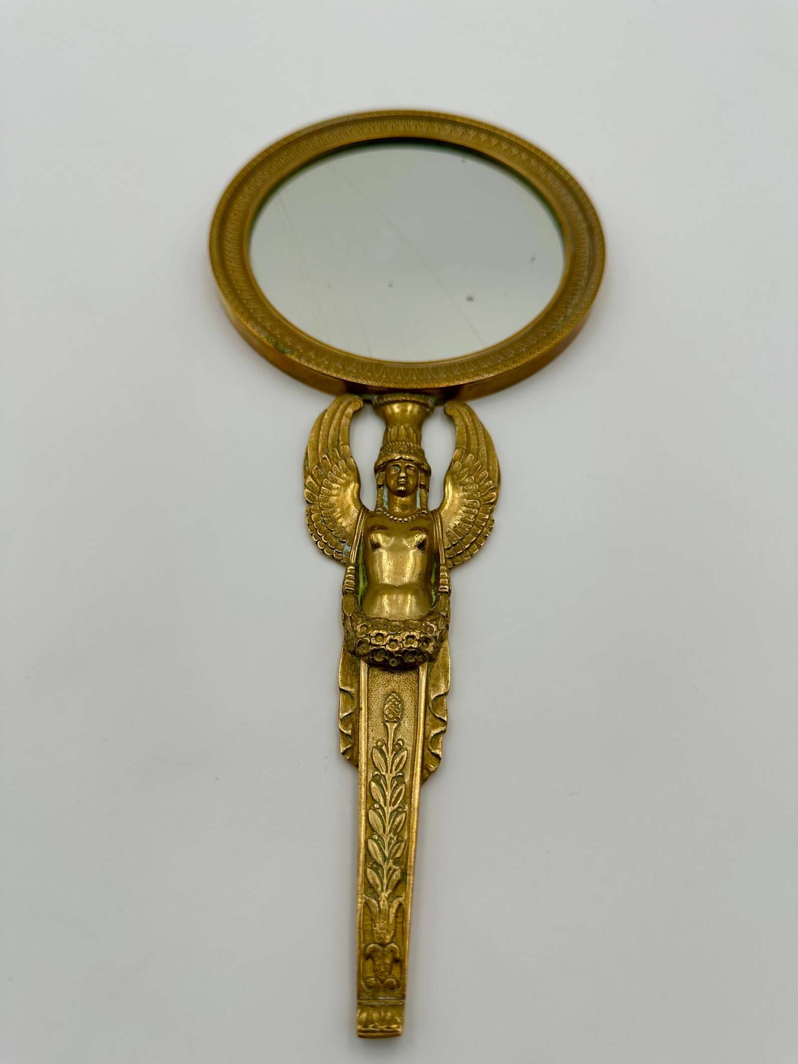 ART NOUVEAU EGYPTIAN REVIVAL BRONZE FIGURAL HAND MIRROR (1 of 6)