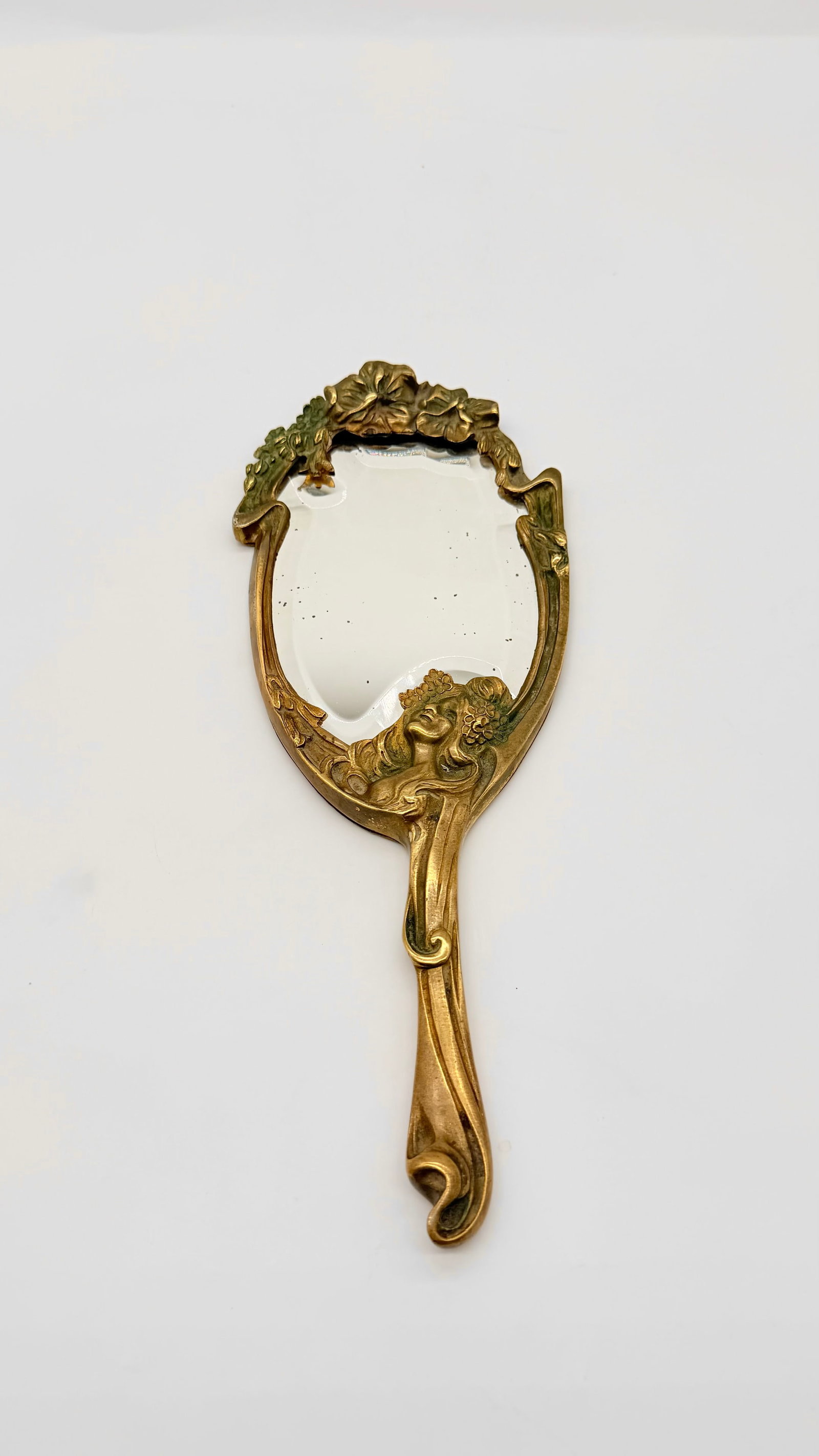 ART NOUVEAU BRONZE MIRROR WITH NYMPH AND FLORAL MOTIFS (1 of 13)