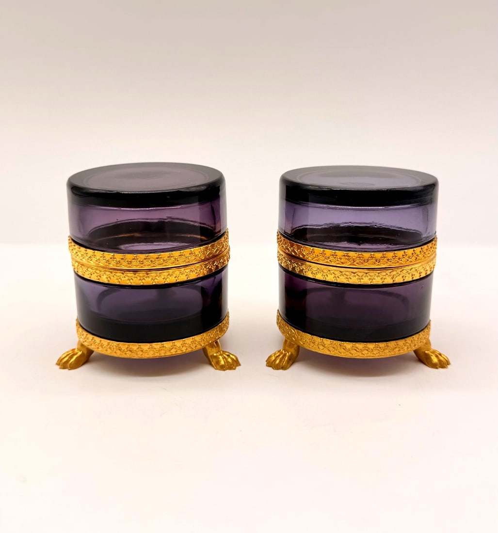 PAIR OF FRENCH AMETHYST CRYSTAL BOXES ON LION-PAW FEET (1 of 12)