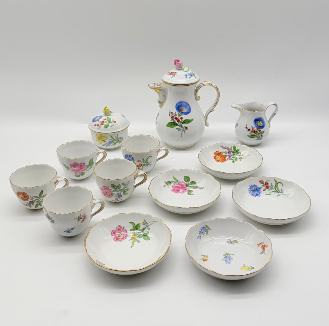 MEISSEN PORCELAIN FLORAL COFFEE SERVICE FOR FIVE (1 of 12)