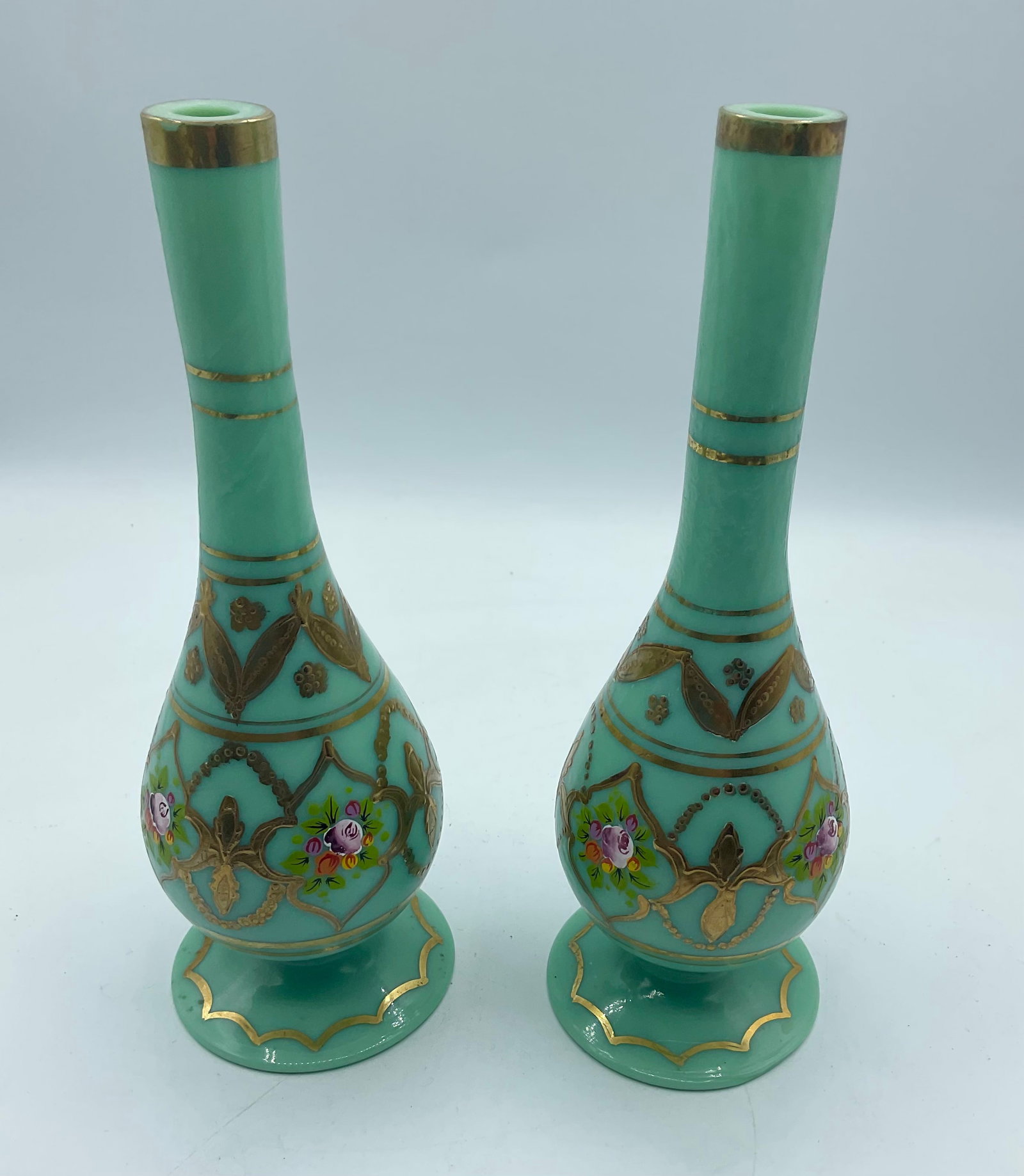 PAIR OF BEYKOZ STYLE OPALINE GLASS ROSE WATER SPRINKLERS FOR THE OTTOMAN MARKET (1 of 9)