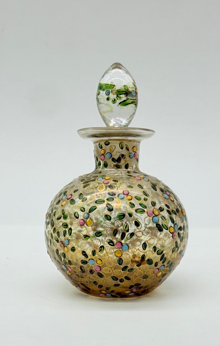 MINIATURE BOHEMIAN ENAMELED GLASS PERFUME BOTTLE BY MOSER (1 of 12)