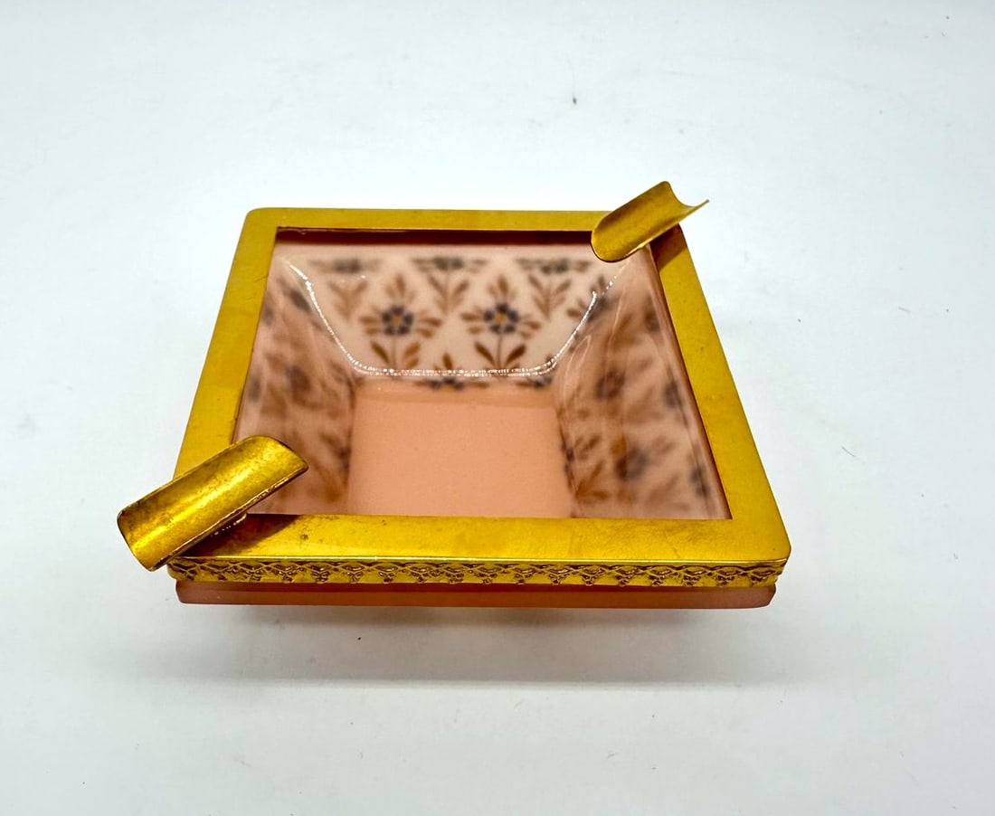 ANTIQUE FRENCH PALE PINK OPALINE GLASS ASHTRAY WITH GILT BRONZE MOUNT (1 of 10)