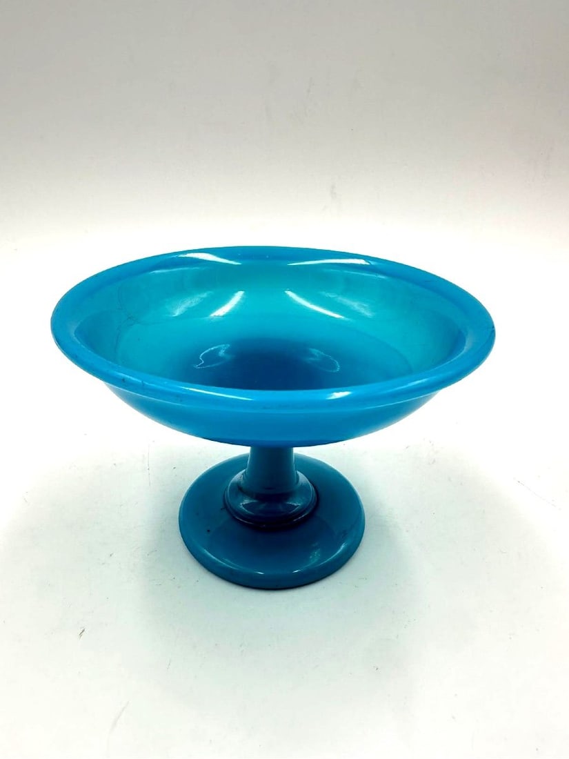 CHARLES X FRENCH TURQUOISE BLUE OPALINE GLASS TAZZA (1 of 7)
