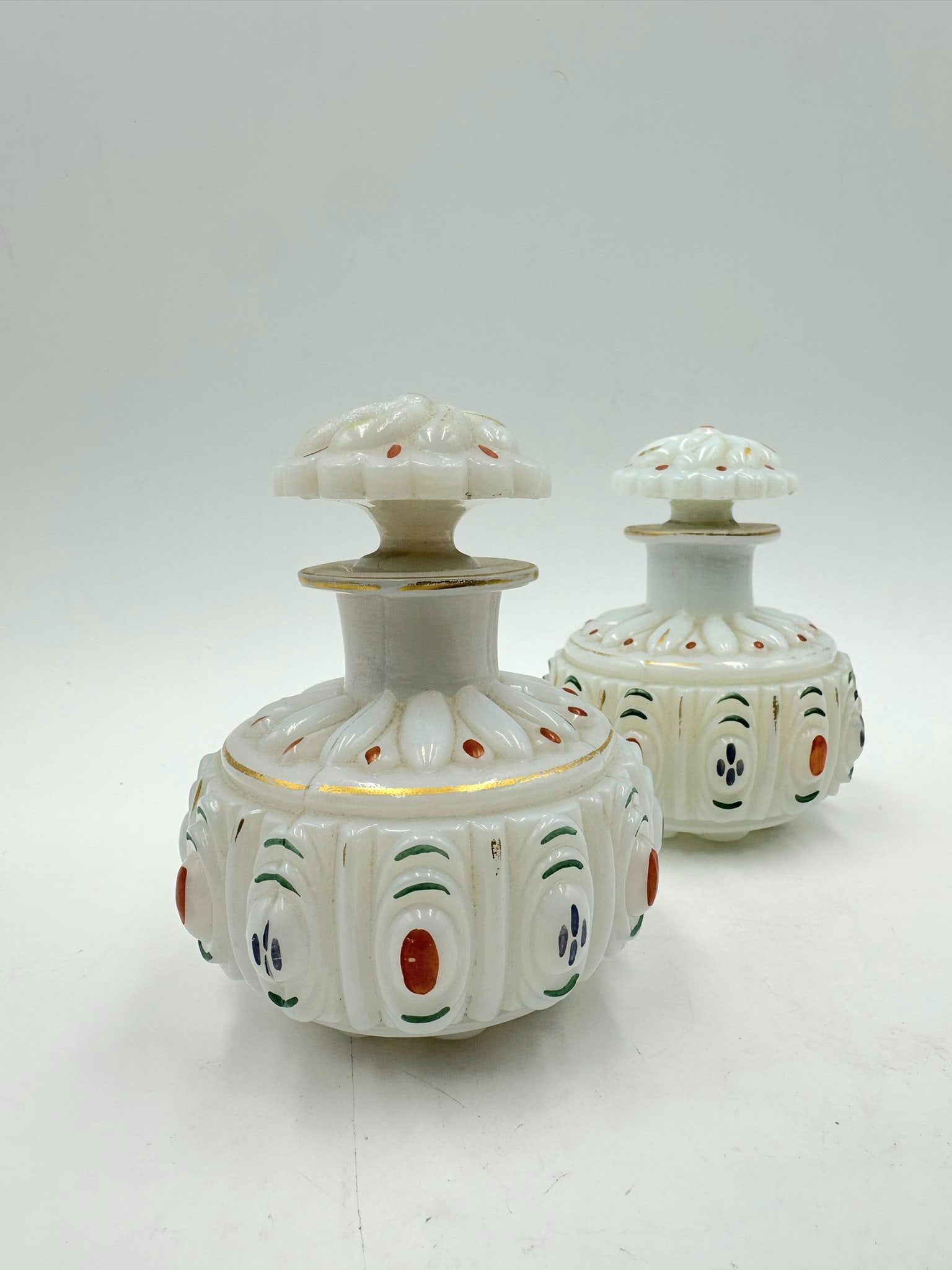 PAIR OF CHARLES X FRENCH "BULLE DE SAVON" OPALINE PERFUME BOTTLES (1 of 7)