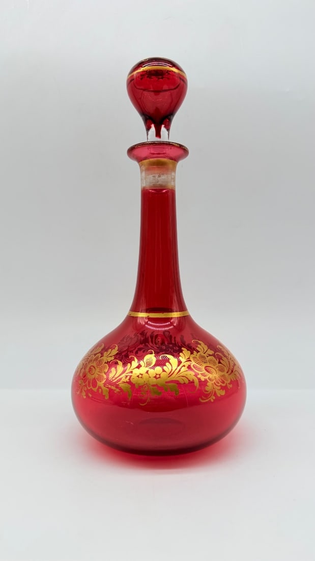 19TH-CENTURY BOHEMIAN RUBY RED GLASS DECANTER WITH STOPPER (1 of 12)
