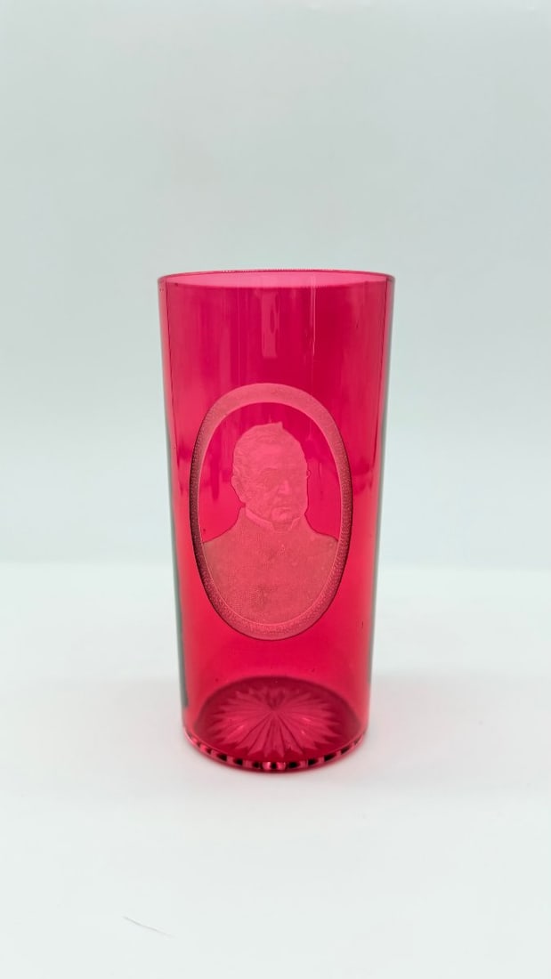 Bohemian Ruby-overlay Engraved Crystal Commemorative Beaker, Biedermeier Period (1 of 11)