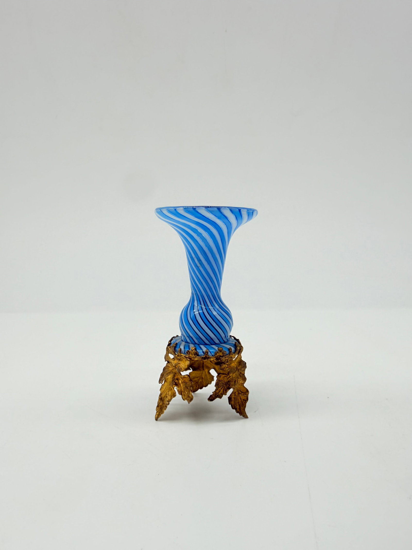 19TH-CENTURY FRENCH BLUE AND WHITE OPALINE GLASS VASE ON GILT BRONZE BASE (1 of 12)