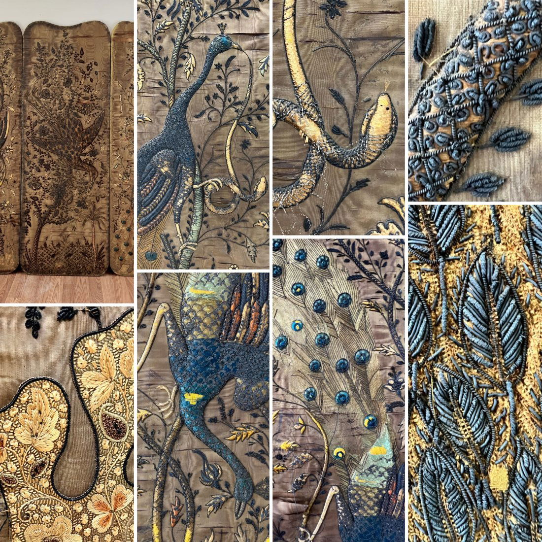 A VERY RARE SET OF ANTIQUE MUGHAL ZARDOZI SILVER & SILK PANELS (1 of 20)