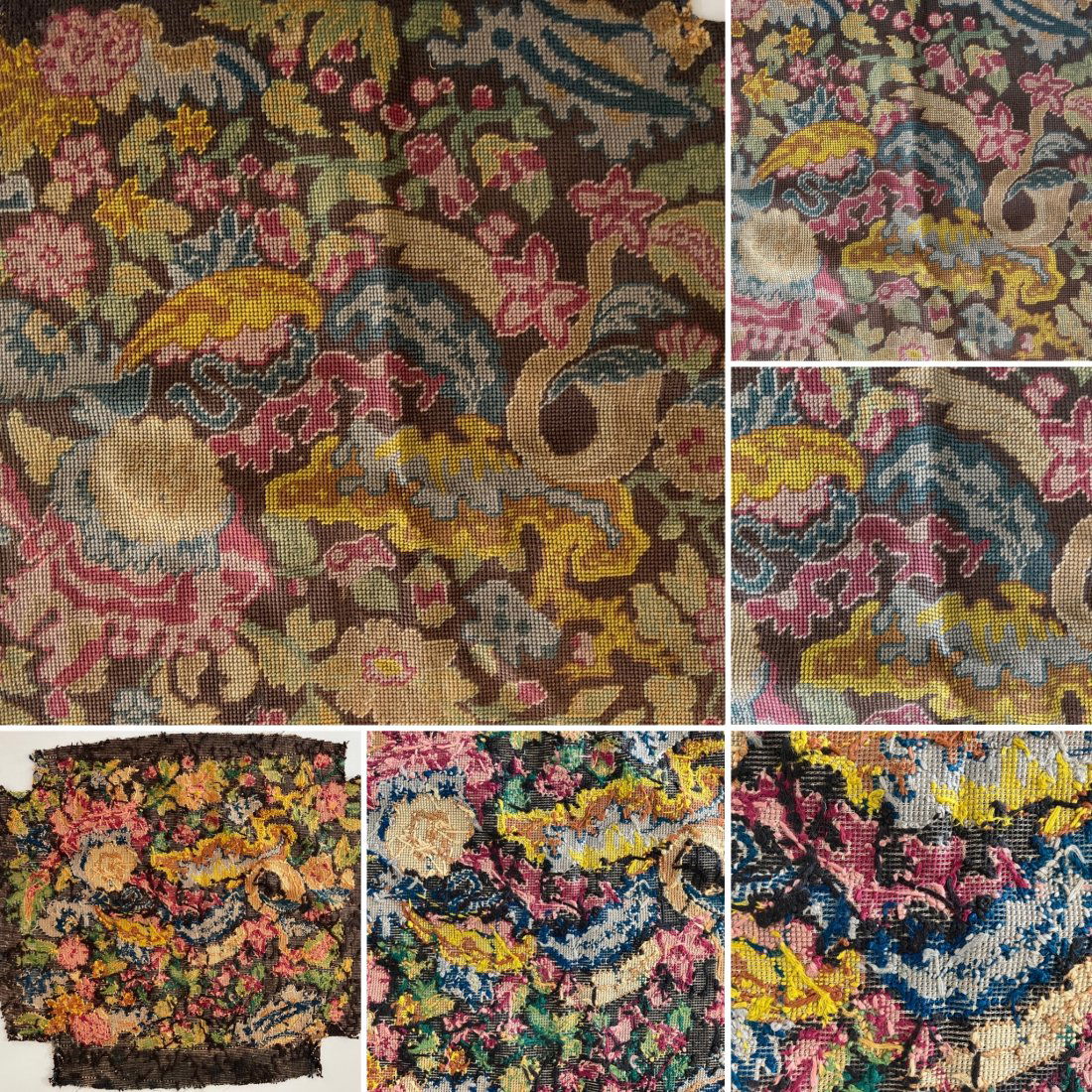 AN ANTIQUE 19th C BELGIAN HANDMADE NEEDLEWORK TAPESTRY TEXTILE, FLORALS (1 of 8)