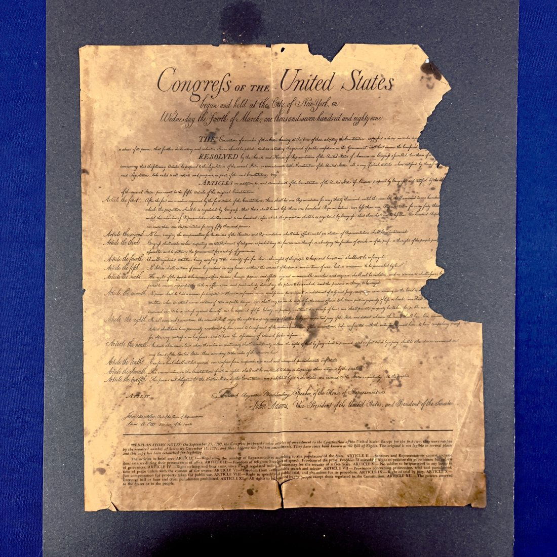 AN ANTIQUE COPY OF THE AMERICAN BILL OF RIGHTS (1 of 9)