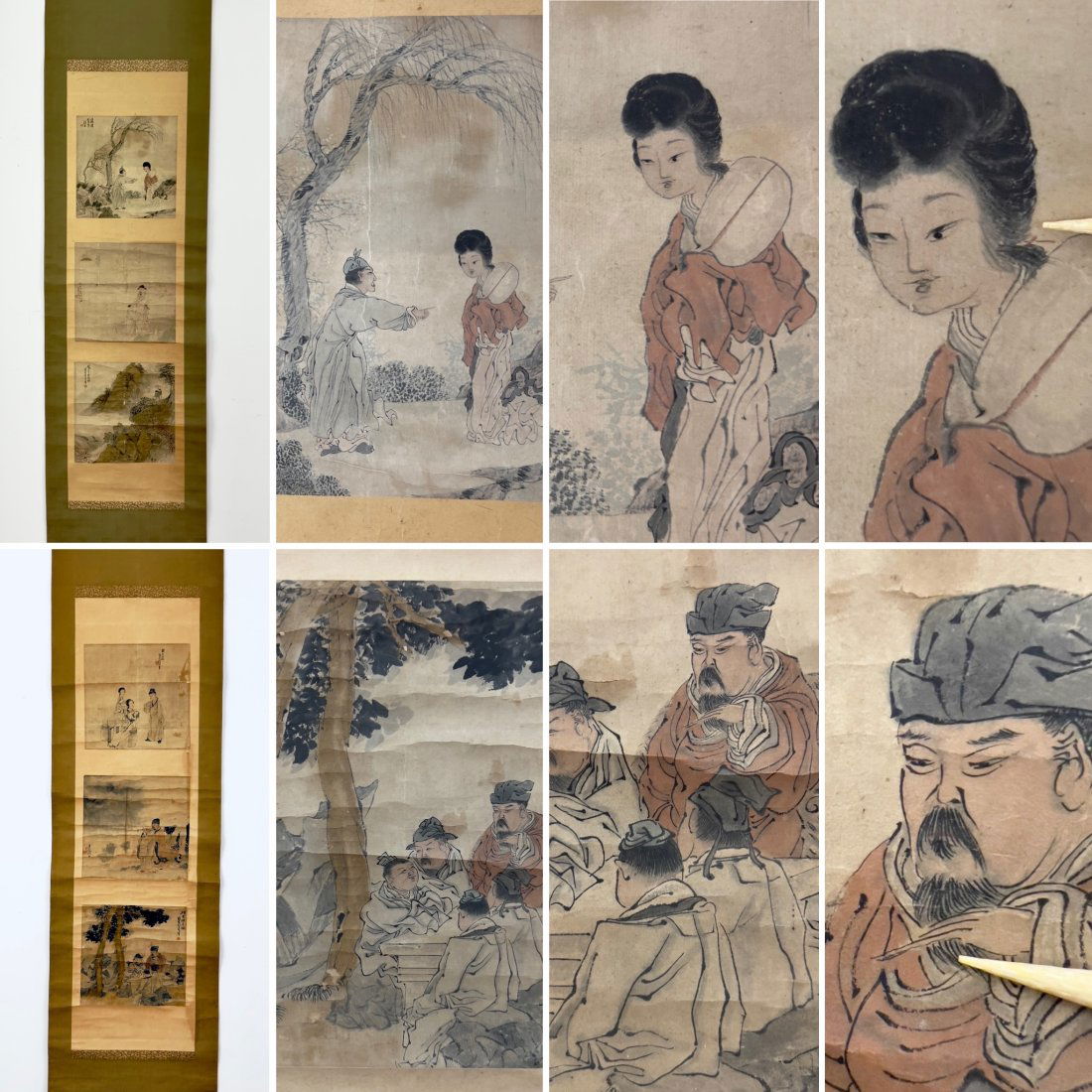 Chinese PAIR Hanging Scrolls, 6 Album Paintings, Attrib Lu Chi (Lu Ji) C. 1765-1815 (1 of 20)