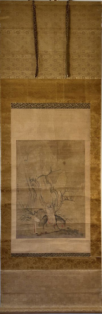 ANTIQUE CHINESE SCROLL PAINTING OLD SILK CANVAS TRAVELERS, 1961 RECEIPT (1 of 20)