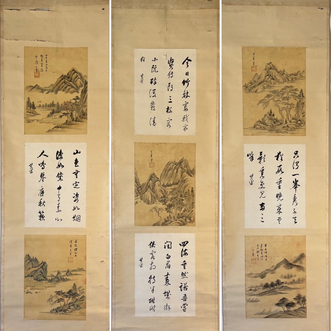 (5) ANTIQUE CHINESE ALBUM LEAF LANDSCAPE PAINTINGS SILK (4) CALLIGRAPHY (1 of 20)