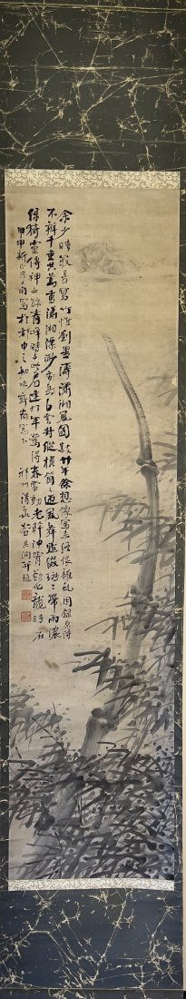 NO RESERVE ANTIQUE CHINESE BAMBOO PAINTING, HANGING SCROLL, QING 19th C. (1 of 8)