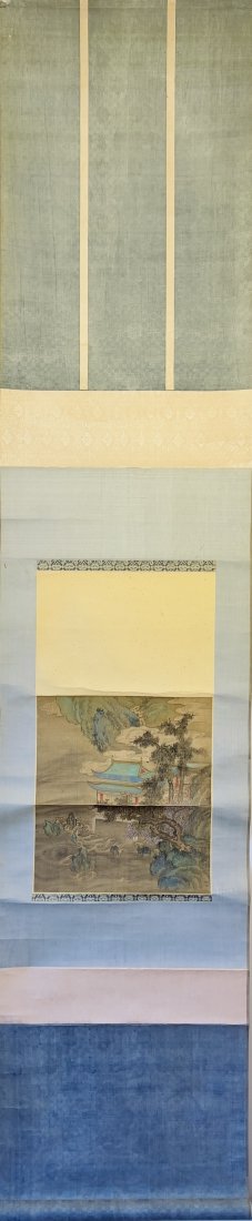 ANTIQUE CHINESE LANDSCAPE & PALACE SCROLL PAINTING SILK RECEIPT 1961 (1 of 17)