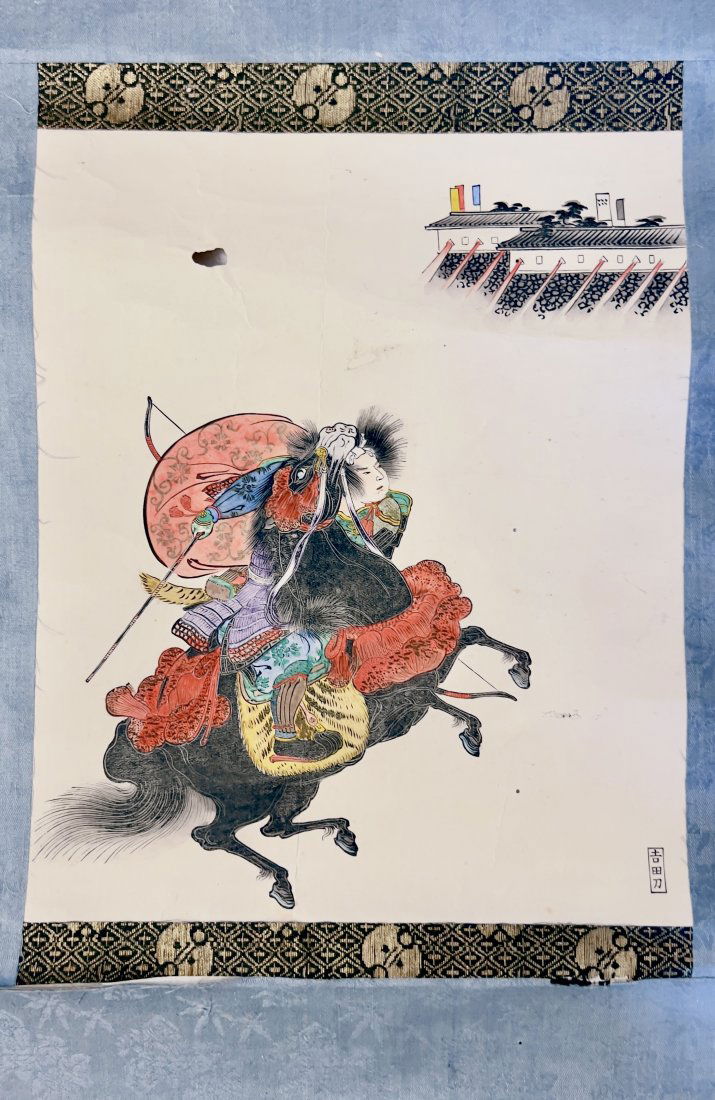 NO RESERVE ANTIQUE VINTAGE JAPANESE 1920s? PRINT SAMURAI SWORDSMAN HORSE (1 of 6)