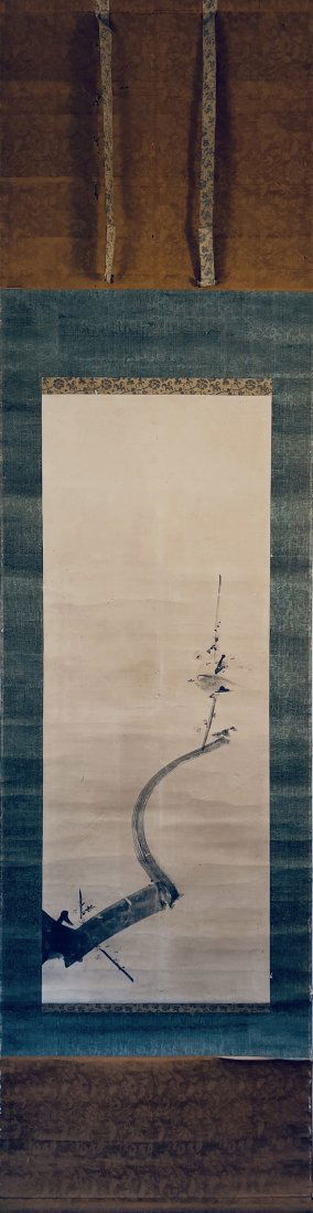 NO RESERVE ANTIQUE JAPANESE ZEN HANGING SCROLL BIRD & FLOWER TOKOMONA PAINTING (1 of 17)