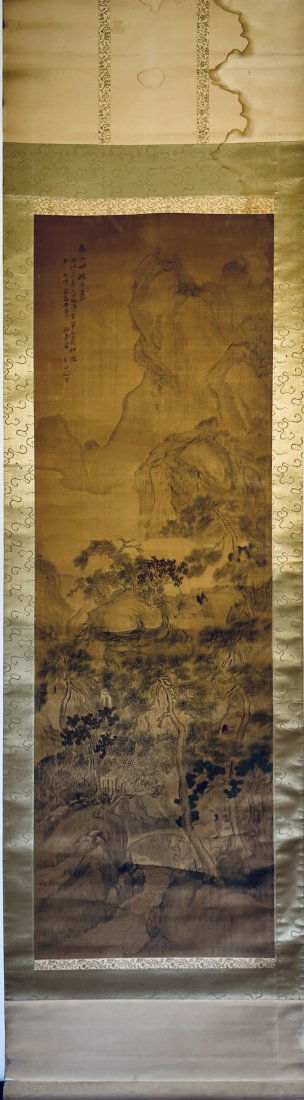NO RESERVE ANTIQUE ASIAN SILK HANGING SCROLL 4 OLD MEN OF MOUNT SONG PAINTING (1 of 13)