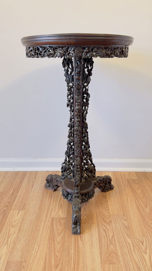 A VERY RARE TO FIND ANTIQUE CHINESE ELABORATELY CARVED CANDLE STAND (1 of 15)
