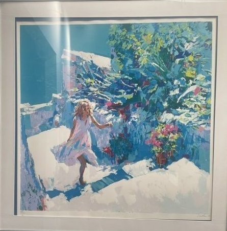 Stunning Nicola Simbari Hand Embellished Limited Edition Serigraph " Taormina Botanical Seascape" (1 of 9)