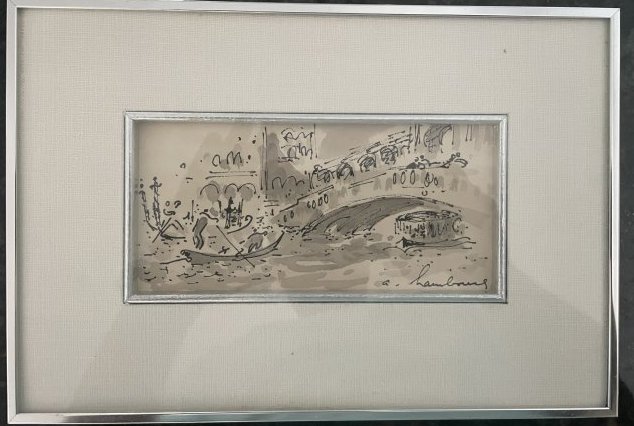 Small Framed Lithograph Attributed to Andre Hambourg   10 x 7 (1 of 4)