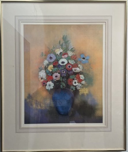 ODILON REDON FRAMED LITOGRAFT FLOWERS IN A VASE, 29 x 24: ODILON REDON FRAMED LITOGRAFT FLOWERS IN A VASEOdilon Redon was a French symbolist painter, printmaker, draughtsman and pastellist. Early in his career, both before and after fighting in the Franco-Pr