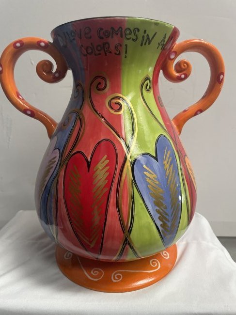 LOVE COMES IN ALL COLORS MULTI COLLORED CERAMIC VASE  11 IN TALL (1 of 3)