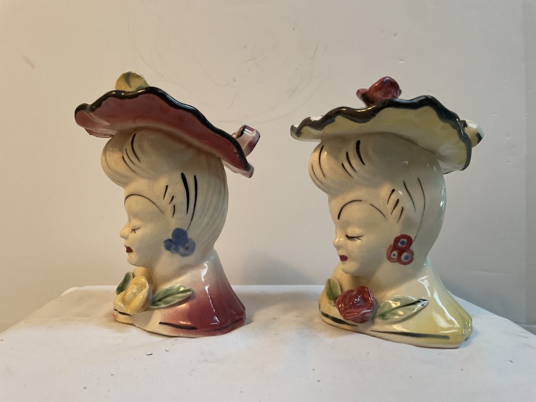 2 LADIES WEARING HATS VASES MADE IN JAPAN 5 INCH TALL: 2 LADIES WEARING HATS VASES MADE IN JAPAN 5 INCH TALL IN HOUSE SHIPPING $20 FREE PICK UP