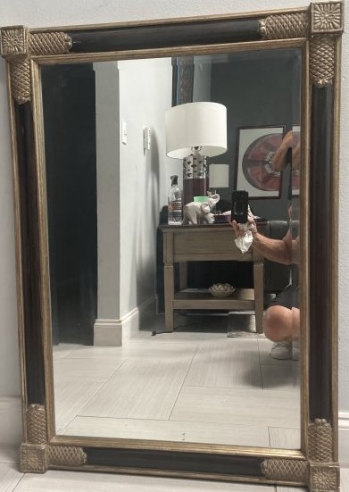 VINTAGE LARGE WOOD CERAMIC FRAMED MIRROR 30 X 42 (1 of 3)