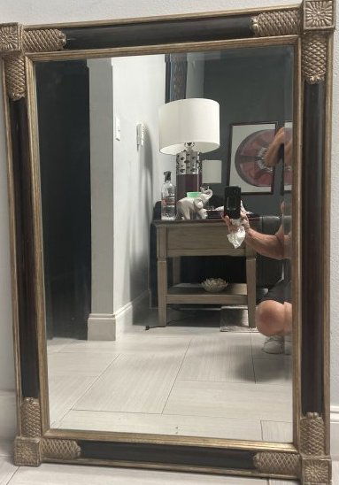 VINTAGE LARGE WOOD CERAMIC FRAMED MIRROR 30 X 42 (1 of 3)