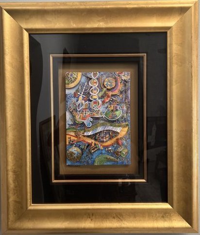 RAPHAEL ABECASSIS " Circle of Life" Decoupage with Gold Rim Unique Variance Beautiful Framed (1 of 5)