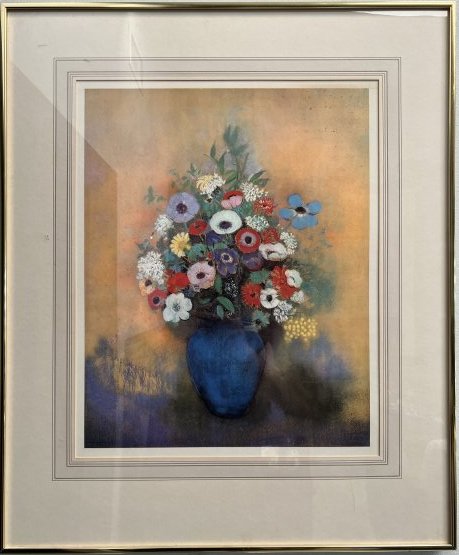 ODILON REDON FRAMED LITOGRAFT FLOWERS IN A VASE, 29 x 24: ODILON REDON FRAMED LITOGRAFT FLOWERS IN A VASE , Odilon Redon was a French symbolist painter, printmaker, draughtsman and pastellist. Early in his career, both before and after fighting in the Franco