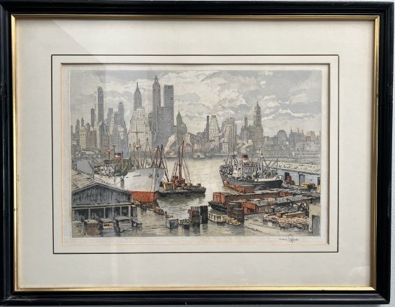 Nice Etching of Chicago River By Hans Figura , hand signed lower right. (1 of 5)