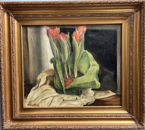 Large Flowers in a Pot signed R M Collins Framed Oil on CanvasLarge wood frame Image 24 x 20Framed (1 of 5)