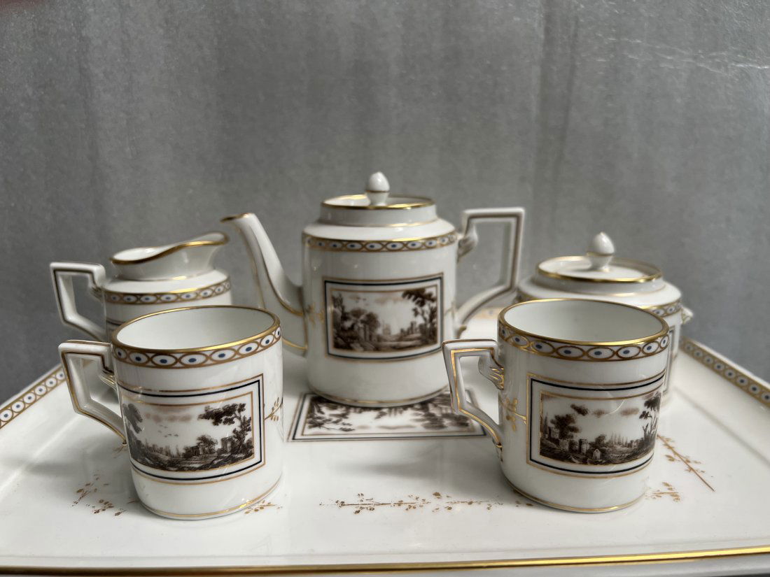 RICHARD GINORI ITALY TEA / ESPRESSO SET WITH TRAY TEA KETTLE, SUGAR  MILK PITCHER AND 2 TEA ESPRESSO (1 of 4)