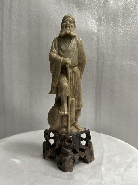 Carved Soapstone Jade Chinese Wise Man Figurine Asian Shou Lao God Of Longevity (1 of 3)