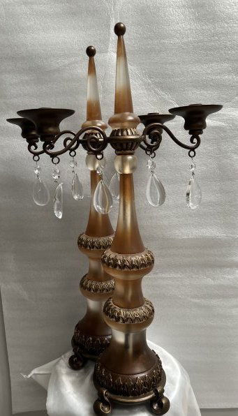 PAIR OF VINTAGE CANDELABRAS WITH HANGING CRYSTAL, ART AND DECORE VERY UNIQUE FROM SAUDI ARABIA (1 of 5)