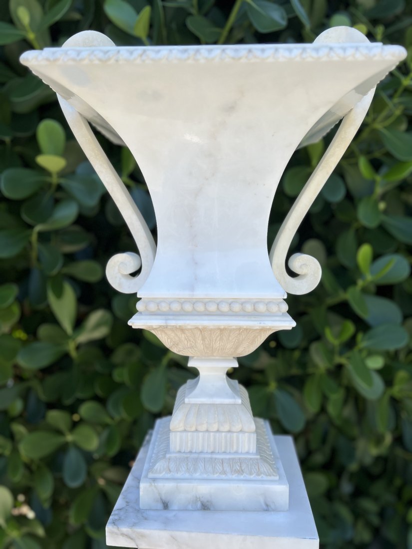 ANTIQUE MAJESTIC WHITE TROPHY VASE WITH HANDLES  MARBLE AND ALABASTER STANDS 21" (1 of 4)